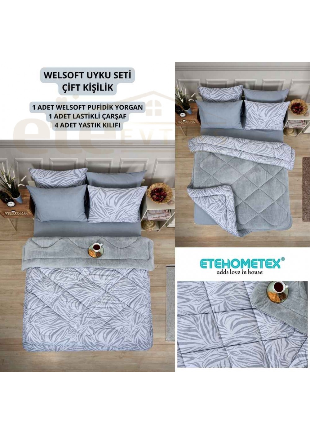 ETE HOMETEX ÇİFT KİŞİLİK WELSOFT UYKU SETİ ZEBRA GRİ 8696474231993